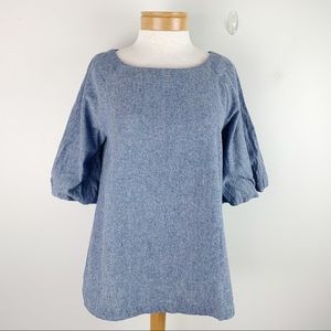 Hayden LA Chambray Balloon short sleeve Tunic top